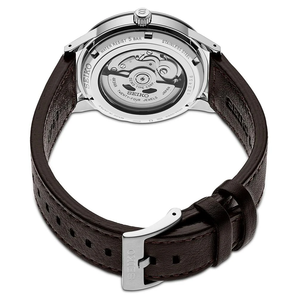 商品Seiko|Men's Automatic Presage GMT Brown Perforated Leather Strap Watch 41mm,价格¥4708,第3张图片详细描述