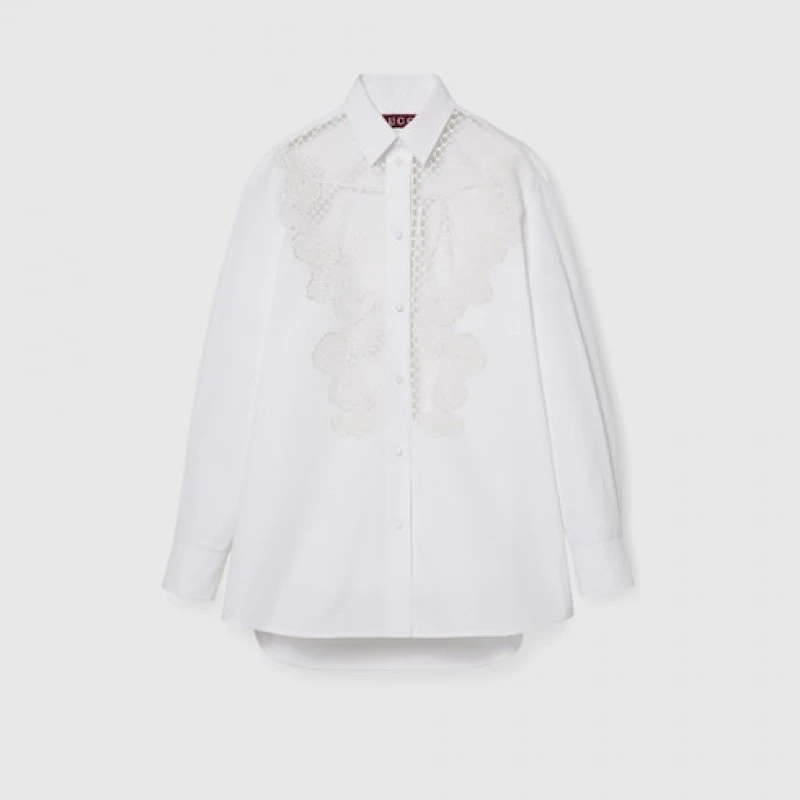 商品Gucci|【预售3-7天】Gucci古驰女士白色的刺绣棉质府绸衬衫,价格¥16087,第6张图片详细描述