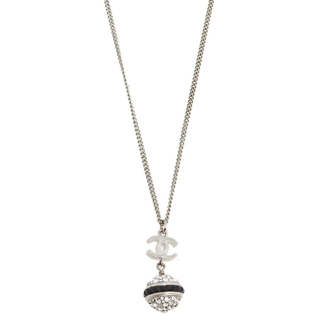 商品[二手商品] Chanel|Chanel CC Silver Tone Metal Crystal Ball Pendant Necklace,价格¥5789,第1张图片