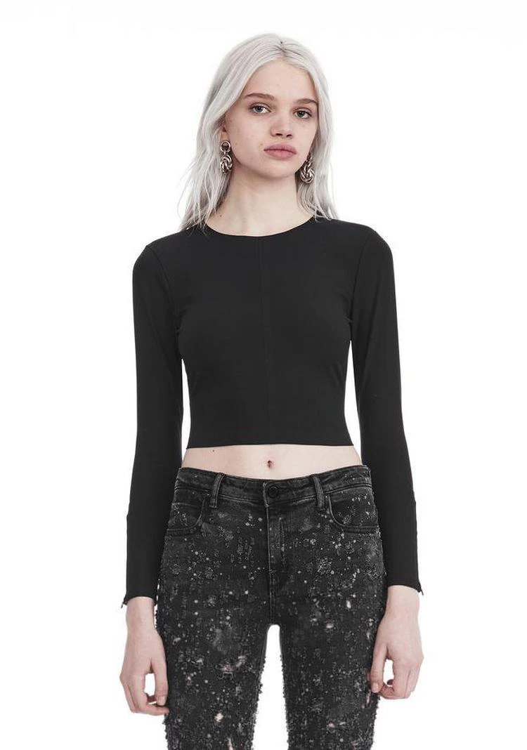 商品Alexander Wang|COMPACT STRETCH LONG SLEEVE CROPPED TOP,价格¥1091,第3张图片详细描述