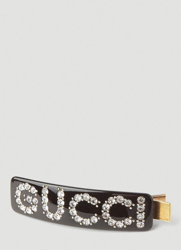 商品Gucci|Crystal-Logo Single Hair Clip in Black,价格¥3085,第6张图片详细描述