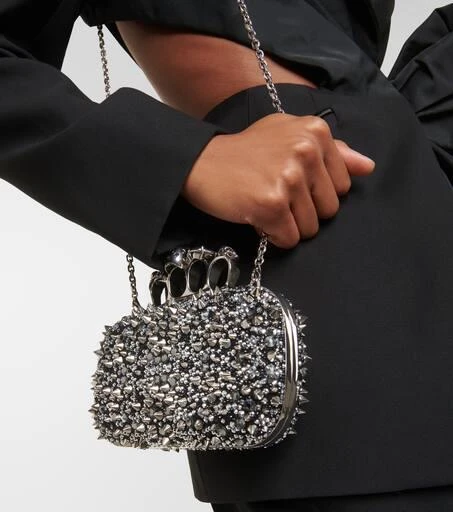 Knuckle embellished leather clutch 商品