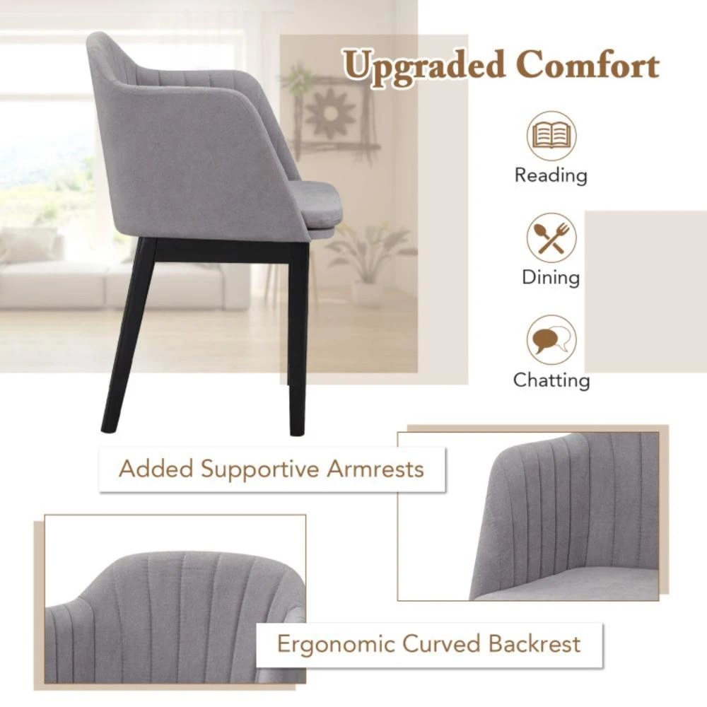 商品Hivvago|Upholstered Velvet Accent Modern Dining Chairs Set of 2 with Curved Backrests-Grey,价格¥1444,第5张图片详细描述