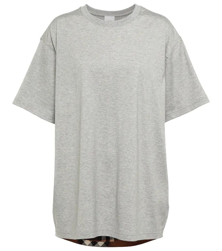 商品Burberry|Check-panel cotton-blend T-shirt,价格¥3339,第1张图片