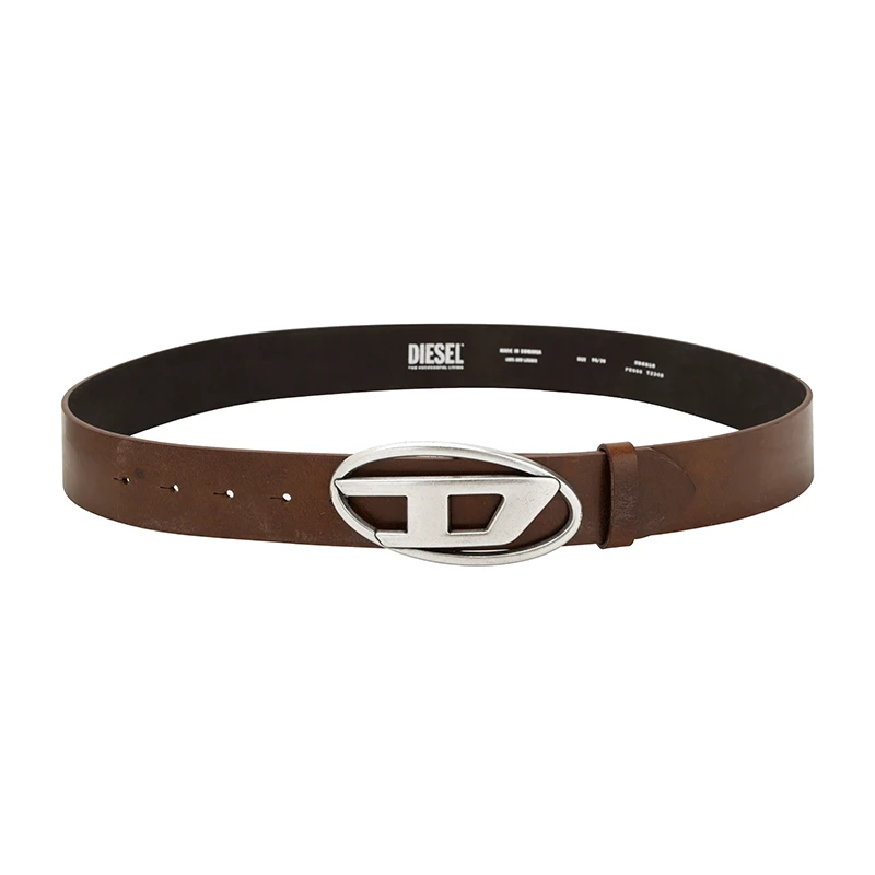 DIESEL迪赛 OVAL-D LOGO经典系列 春夏新品 别致平滑扣 皮带 男女同款情侣款 棕色/黑色 宽4cm 商品