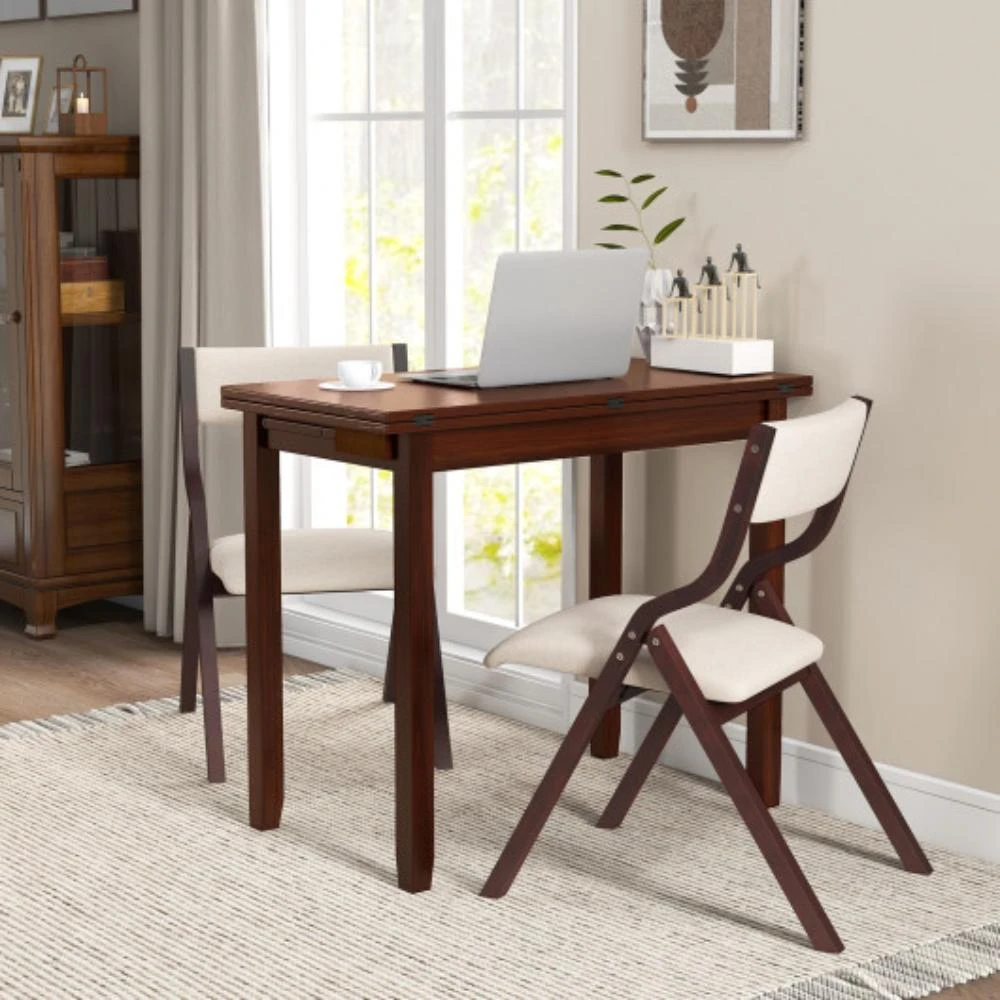 商品Hivvago|Kitchen Table Set for 2 Expandable Dining Table with 2 Upholstered Folding Chairs,价格¥2345,第1张图片