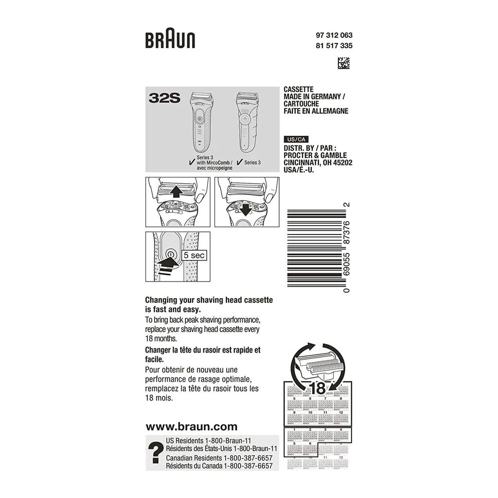 商品Braun|Braun Series 3 32S Foil & Cutter Replacement Head, Compatible with Models 3000s, 3010s, 3040s, 3050cc, 3070cc, 3080s, 3090cc,价格¥179,第2张图片详细描述