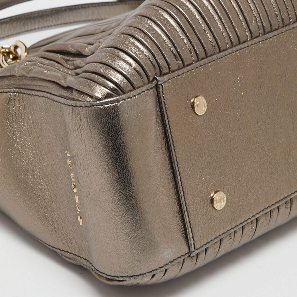 Bvlgari Metallic Grey Leather Monte Plisse Shopper Tote商品第10张图片规格展示