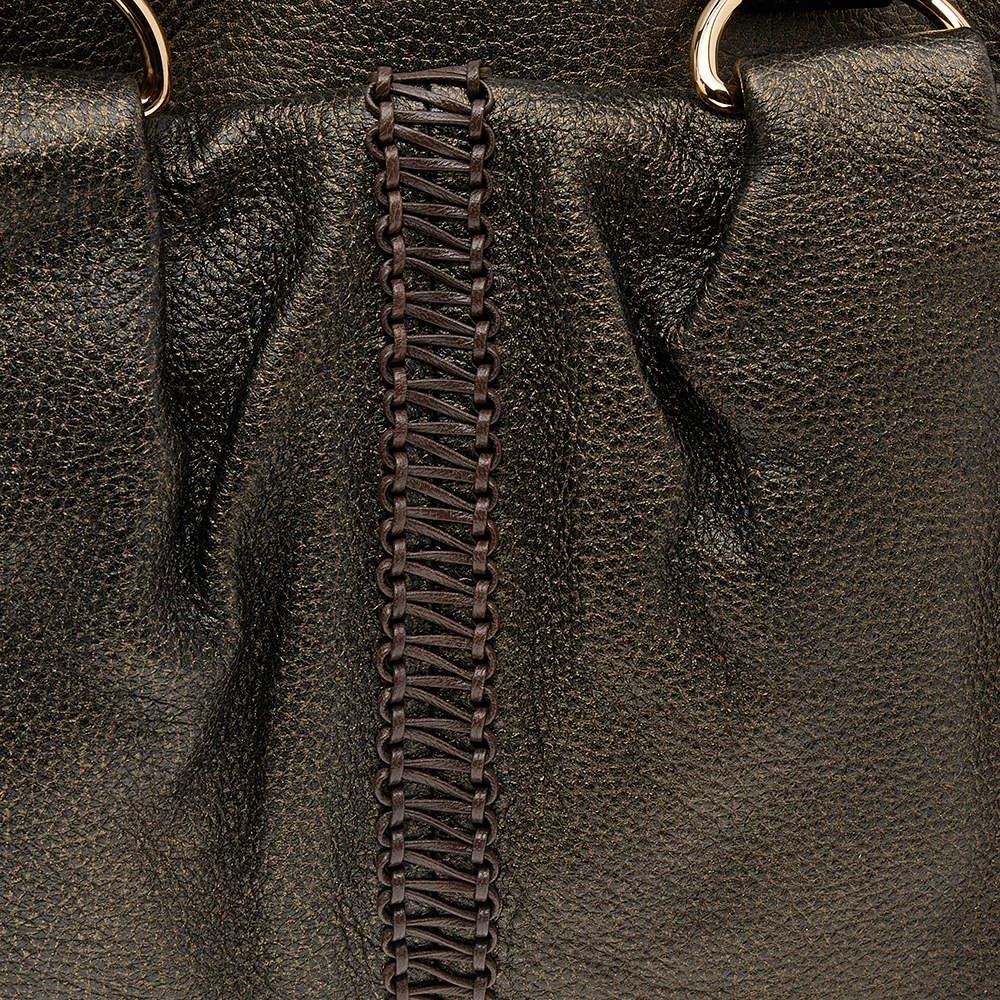 商品[二手商品] BVLGARI|Bvlgari Metallic Dark Brown Leather Leoni Satchel,价格¥2382,第5张图片详细描述