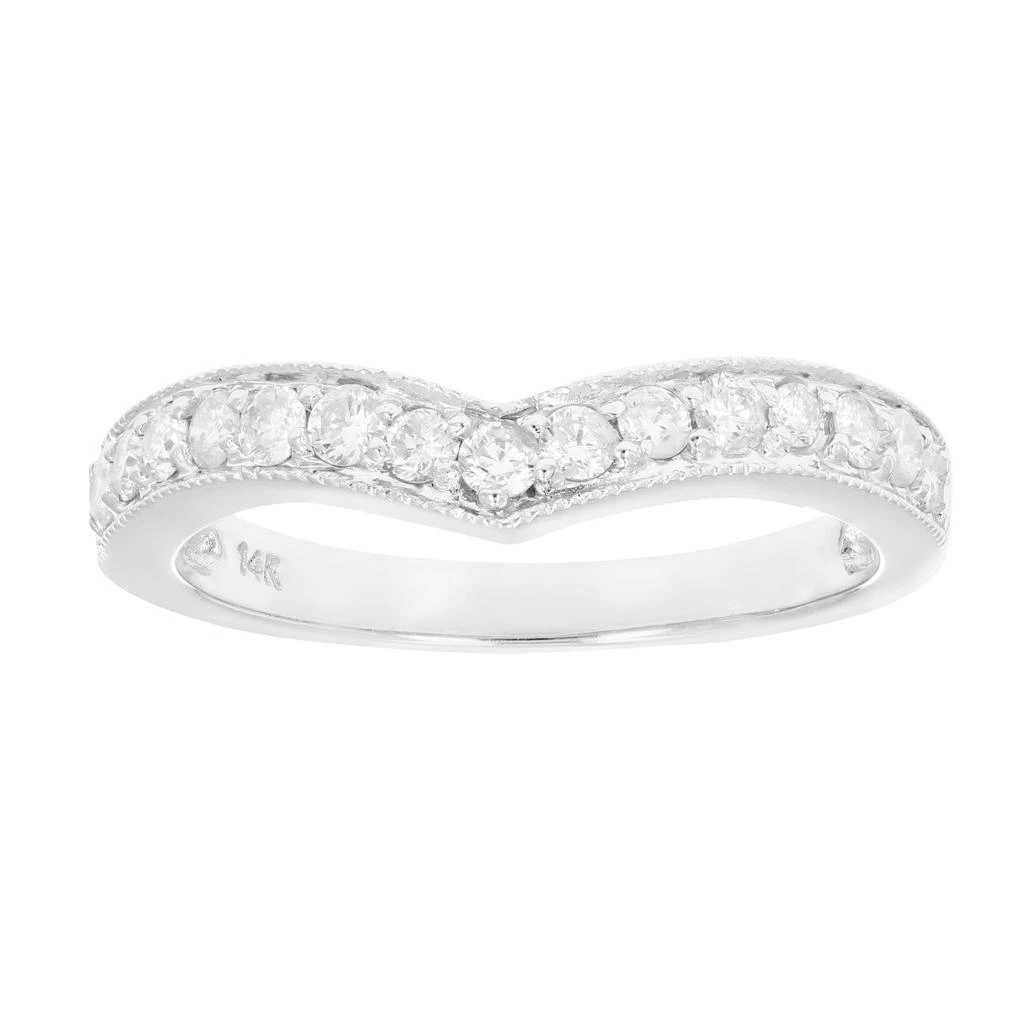 1/2 cttw V-Shape Diamond Wedding Band with Milgrain 14K White Gold 商品