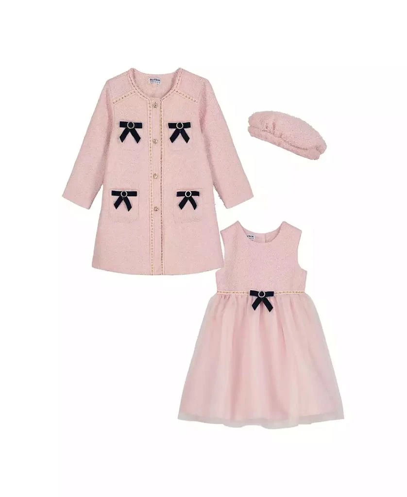 商品Blueberi Boulevard|Toddler and Little Girls Fit-and-Flare Bows Knit Dress, Coat with Hat, 3-Piece Set,价格¥187,第2张图片详细描述