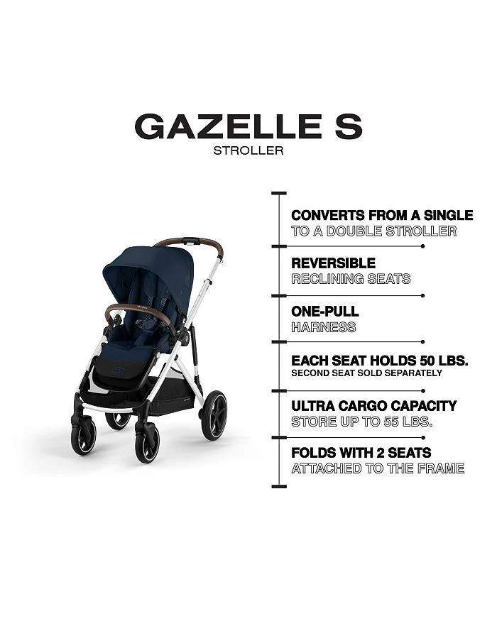 商品Cybex|Gazelle S Single to Double Travel System Stroller + Cloud G Lux Infant Car Seat with SensorSafe,价格¥10956,第4张图片详细描述