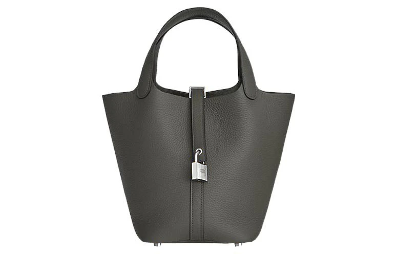 商品[国内直发] Hermes|爱马仕 Picotin 18 银扣 Clemence小公牛皮 菜篮子水桶包手提包 18 女款 0L Grismeyer积雨云灰,价格¥41637,第1张图片