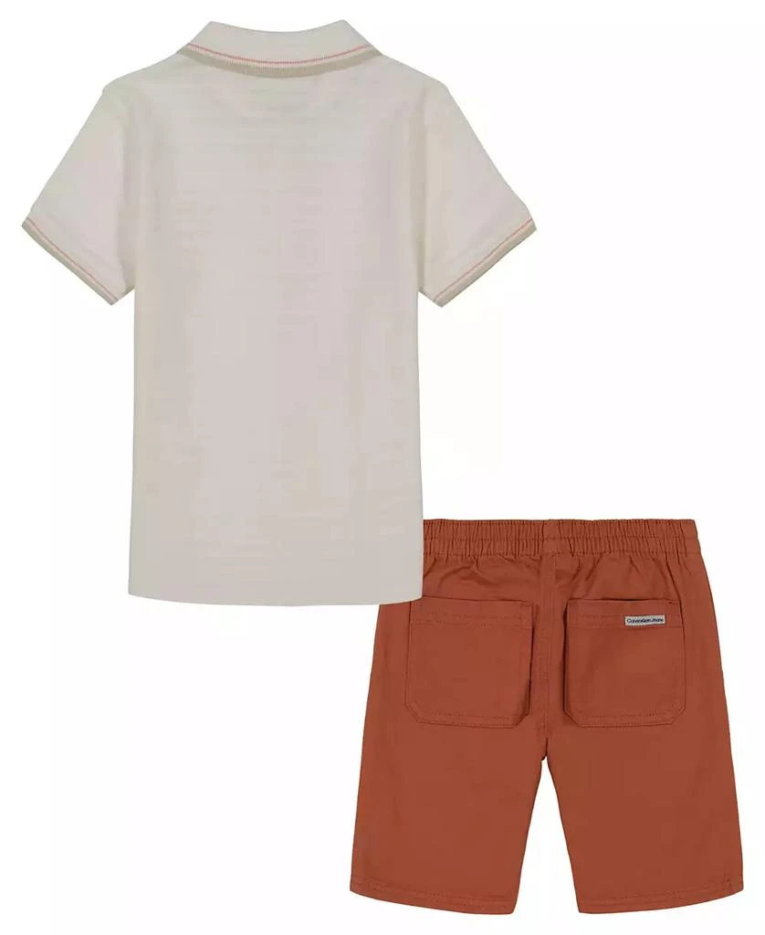 商品Calvin Klein|Little Boys Herringbone Short Sleeve Polo Shirt and Twill Shorts, 2 Piece Set,价格¥134,第2张图片详细描述