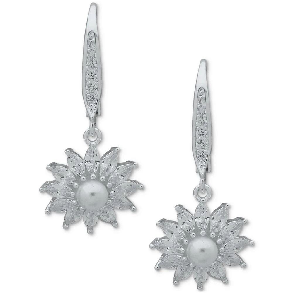 商品Anne Klein|Silver-Tone Imitation Pearl & Crystal Flower Leverback Drop Earrings,价格¥32,第1张图片