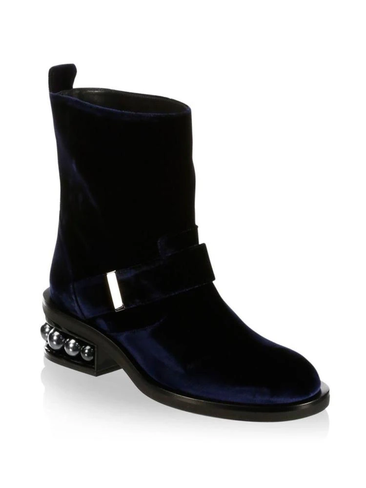 商品Nicholas Kirkwood|Casti Pearl-Heel Velvet Biker Boots,价格¥3881,第1张图片