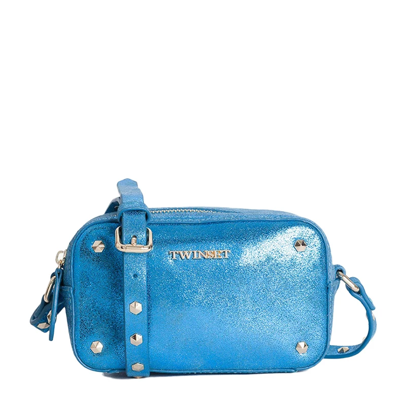 商品[国内直发] TWINSET|TWINSET 女士蓝色牛皮拼涤纶里衬斜挎包 OS8TBN-02403,价格¥350,第1张图片