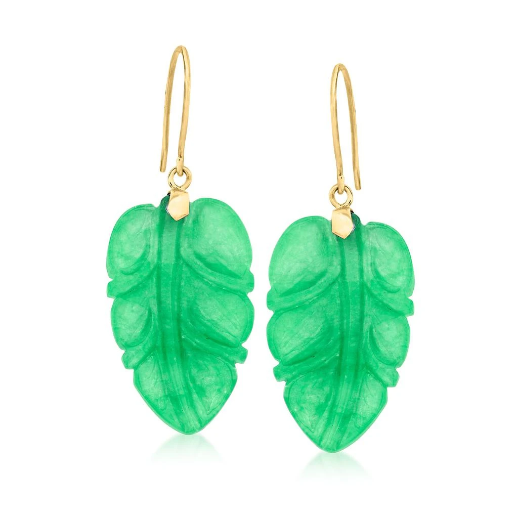 商品Ross-Simons|Ross-Simons Jade Leaf Drop Earrings With 14kt Yellow Gold,价格¥1174,第1张图片