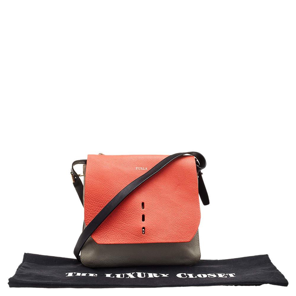 Furla Orange/Grey Leather And Suede Flap Shoulder Bag商品第9张图片规格展示