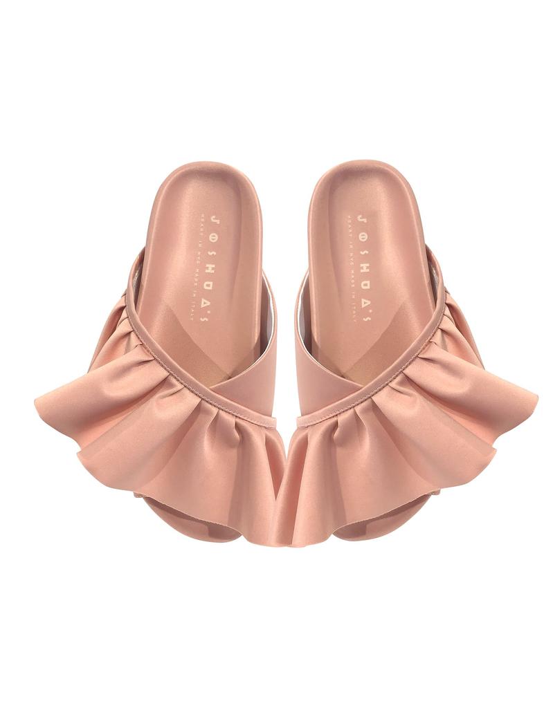 Joshua Sanders Pink Satin Ruffle Slide Sandals商品第4张图片规格展示