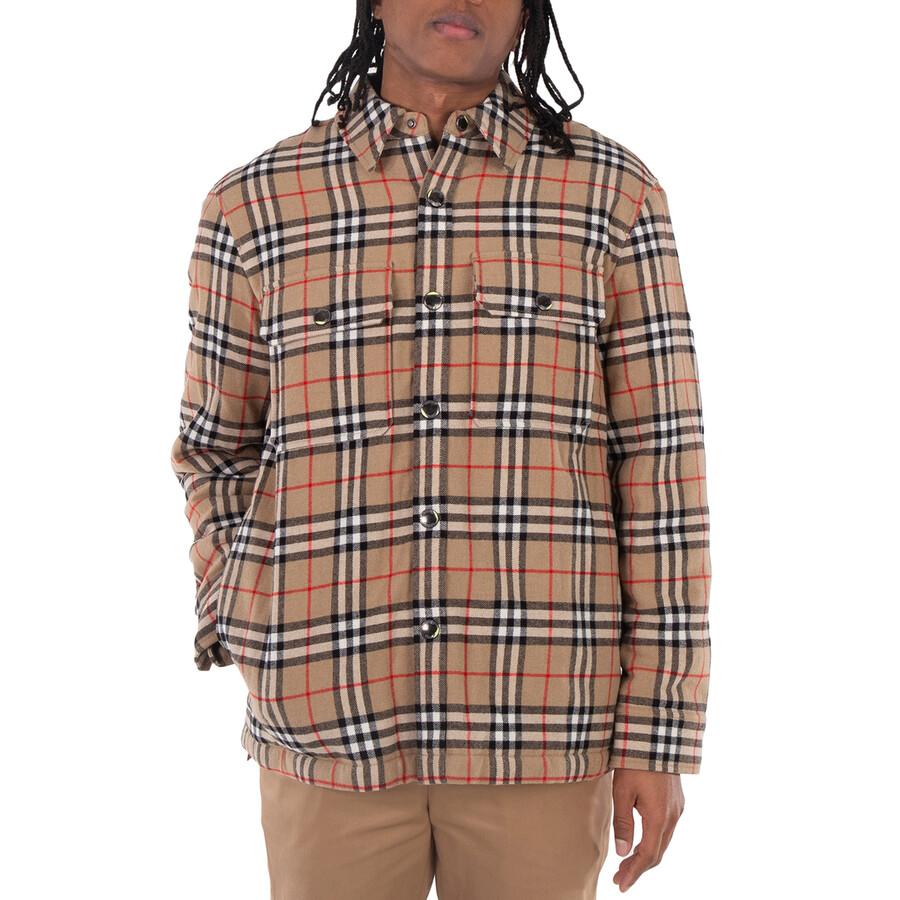 Shop Burberry Archive Beige Vintage Check Wool Cotton Overshirt