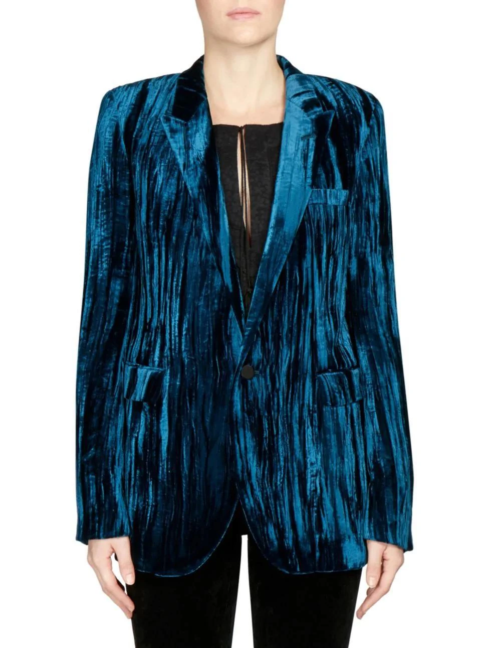 商品Yves Saint Laurent|Crushed Velvet One-Button Blazer,价格¥7341,第1张图片