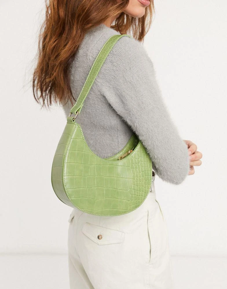 商品ASOS|ASOS DESIGN curved shoulder bag in green croc with long strap,价格¥138,第1张图片