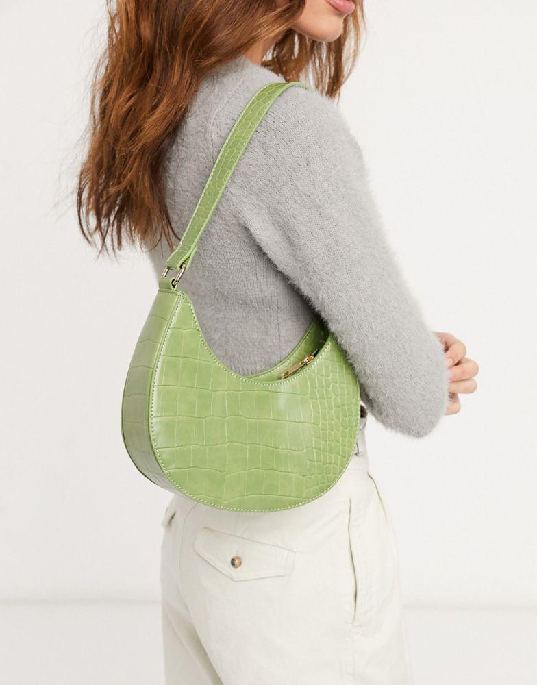 商品ASOS|ASOS DESIGN curved shoulder bag in green croc with long strap,价格¥178,第1张图片