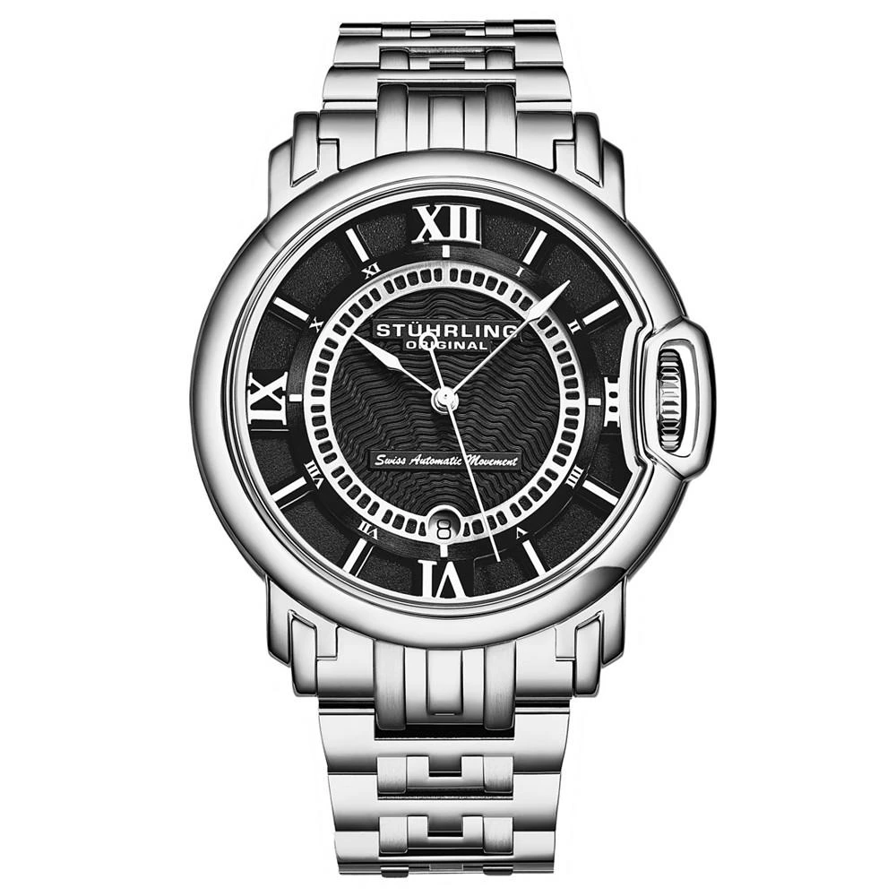商品Stuhrling|Men's Swiss Silver-Tone Stainless Steel Bracelet Automatic Watch 51mm,价格¥3267,第1张图片