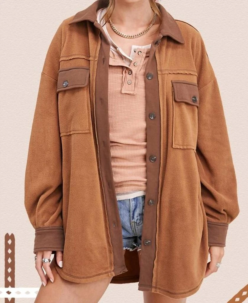 商品LA MIEL|La Miel - Soft Brushed Button Down Long Sleeve Fleece Shacket,价格¥441,第1张图片