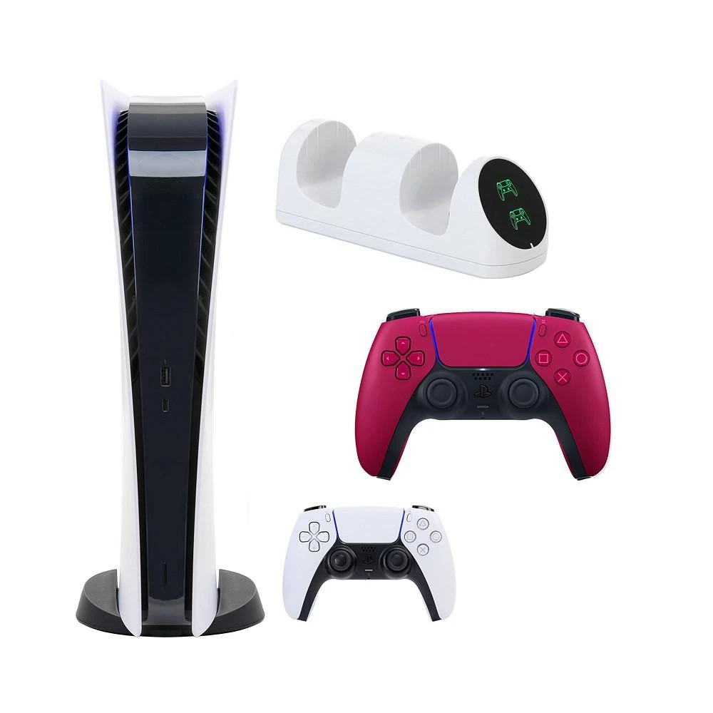 商品Playstation|PS5 Digital Console with Extra Red Dualsense Controller and Dual Charging Dock,价格¥5083,第1张图片