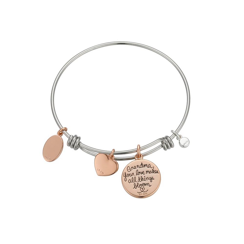14K Gold Flash-Plated Mother of Pearl Inlay "Grandma" Charms, Stainless Steel Bangle商品第2张图片规格展示