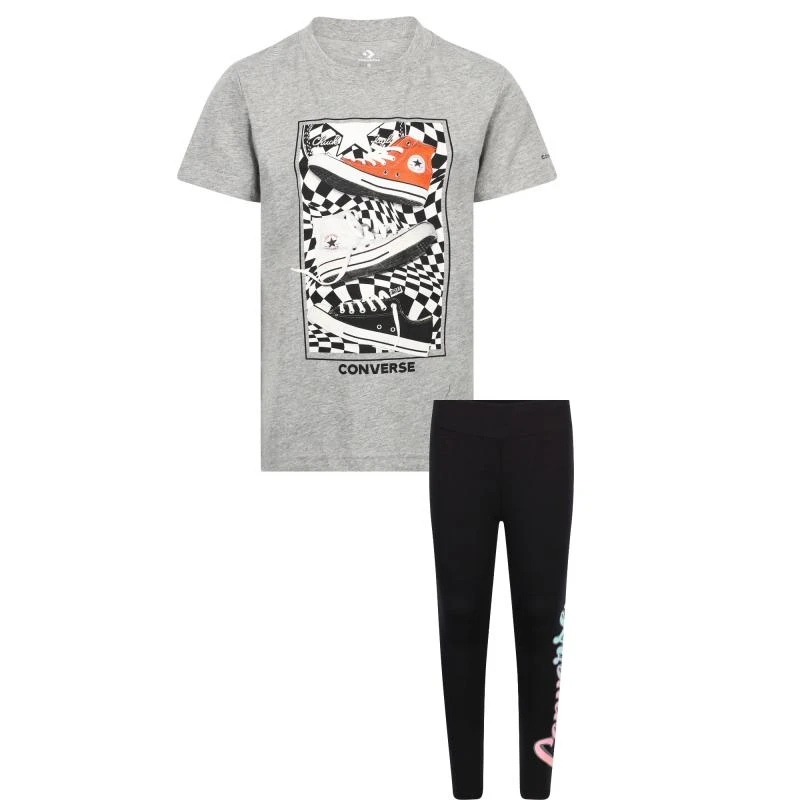 商品Converse|Logo sneakers print t shirt and tie dye logo leggings set in grey and black,价格¥597,第1张图片