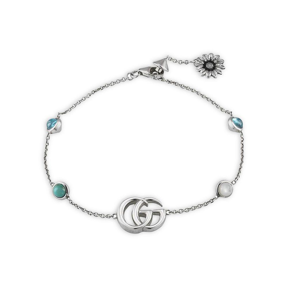 Sterling Silver Marmont Multi-Gemstone Double G Logo Chain Link Bracelet商品第1张图片规格展示
