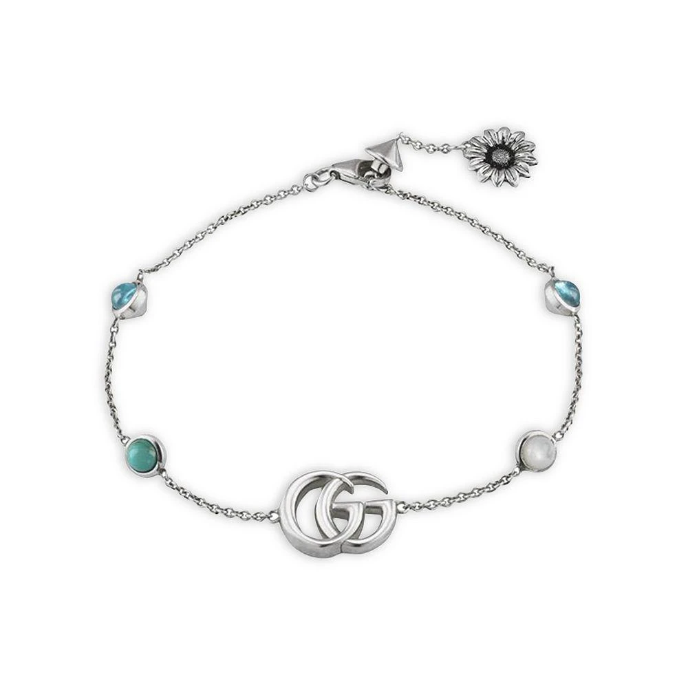 商品Gucci|Sterling Silver Marmont Multi-Gemstone Double G Logo Chain Link Bracelet,价格¥3341,第1张图片详细描述