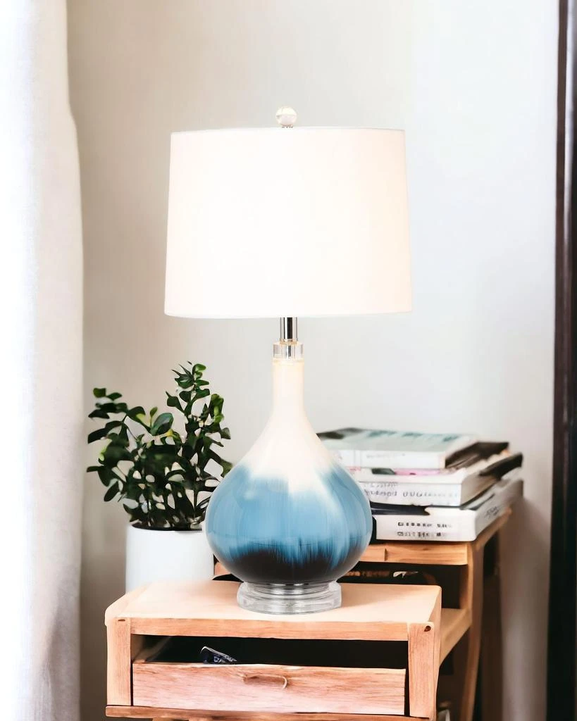 商品Homezia|Set of Two 29" Blue and White Glass Table Lamps With White Shades,价格¥1940,第4张图片详细描述