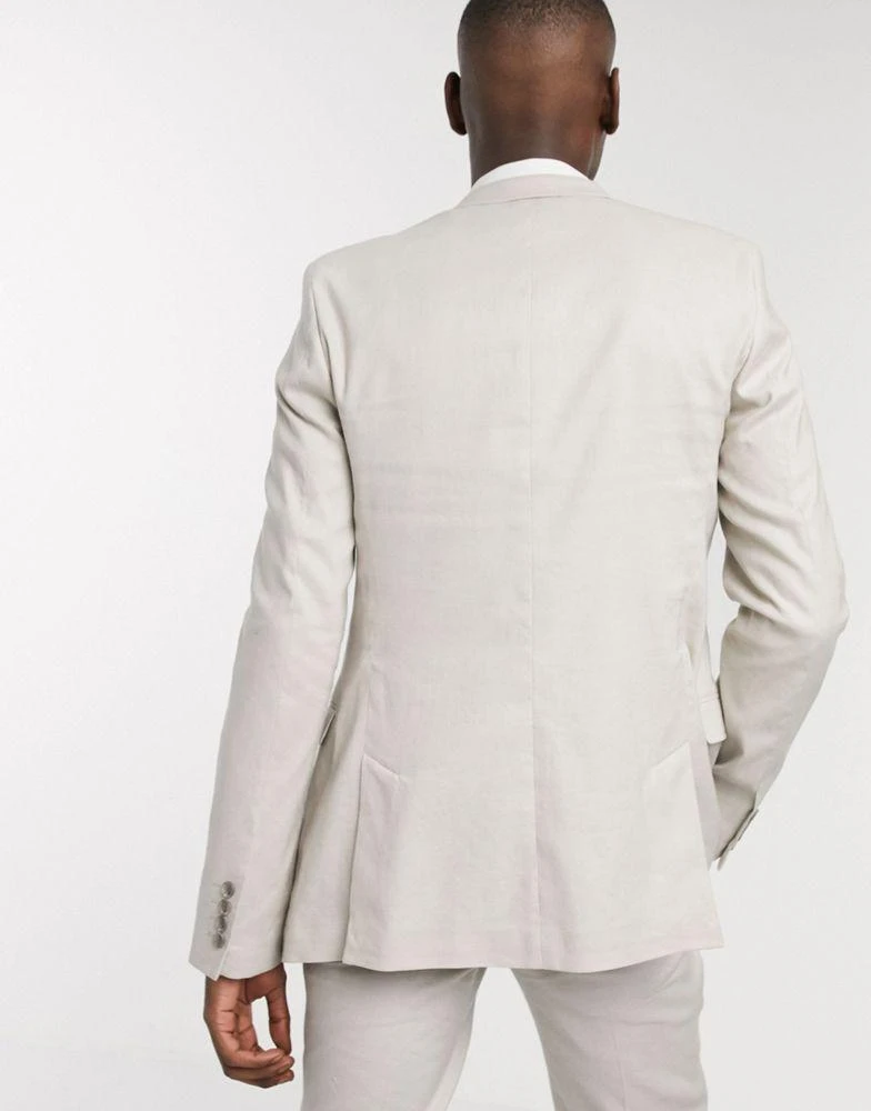 商品ASOS|ASOS DESIGN Tall wedding super skinny suit jacket in stretch cotton linen in stone,价格¥169,第2张图片详细描述
