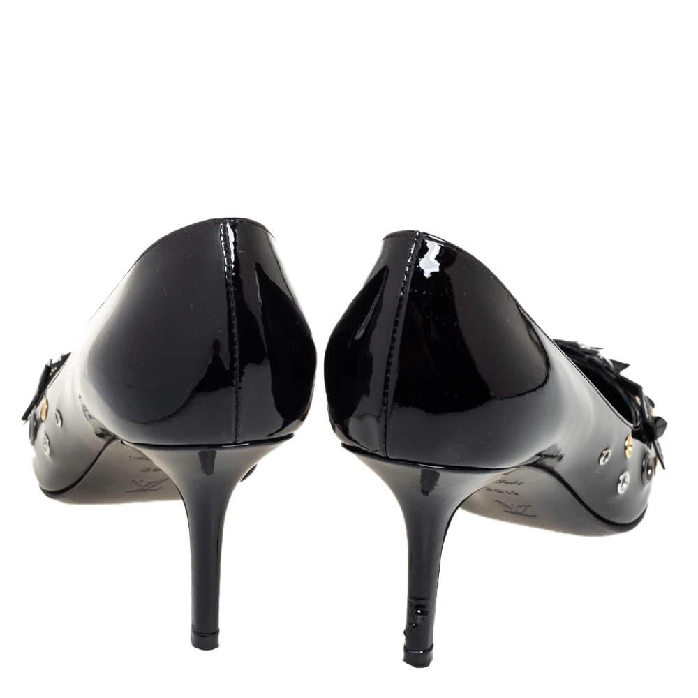 商品[二手商品] Louis Vuitton|Louis Vuitton Black Patent Leather Applique Embellished Pointed Toe Pumps Size 39.5,价格¥2457,第5张图片详细描述