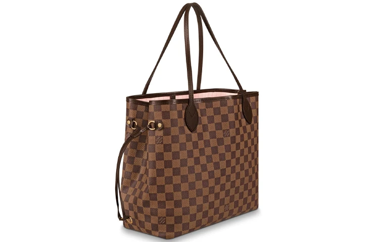 商品[国内直发] Louis Vuitton|NEVERFULL MM 棋盘格 帆布 托特包Tote包购物袋单肩手提包 中号 女款 棕色 #芭蕾粉色内里#,价格¥16764,第4张图片详细描述