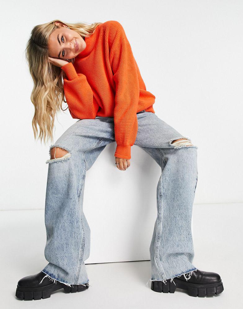 Calvin Klein Jeans chunky roll neck jumper in coral orange商品第4张图片规格展示