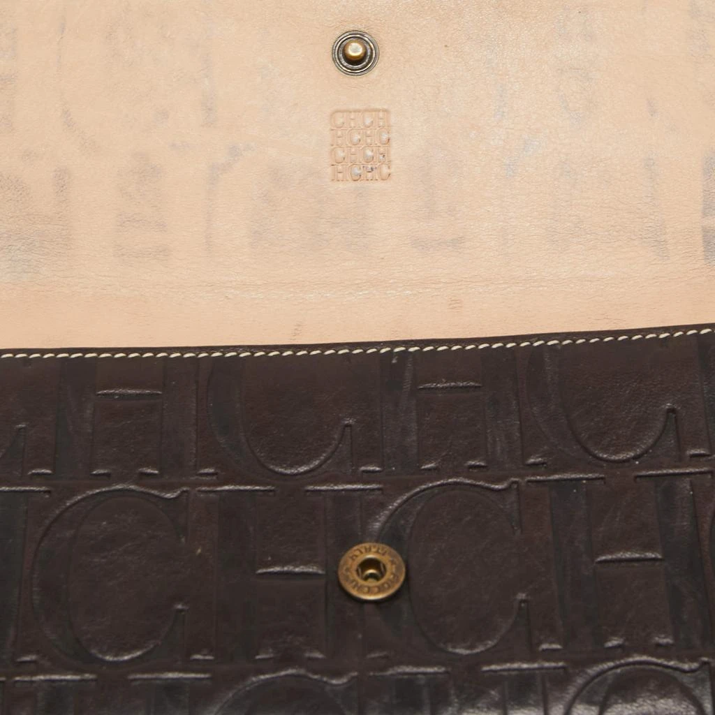 商品[二手商品] CH Carolina Herrera|CH Carolina Herrera Brown/Beige Monogram Embossed Leather Continental Wallet,价格¥813,第3张图片详细描述