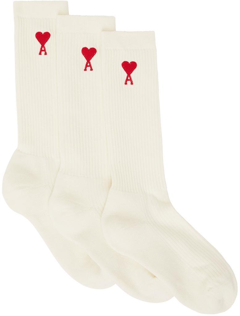 商品AMI|Three-Pack Off-White Ami de Cœur Socks,价格¥833,第1张图片