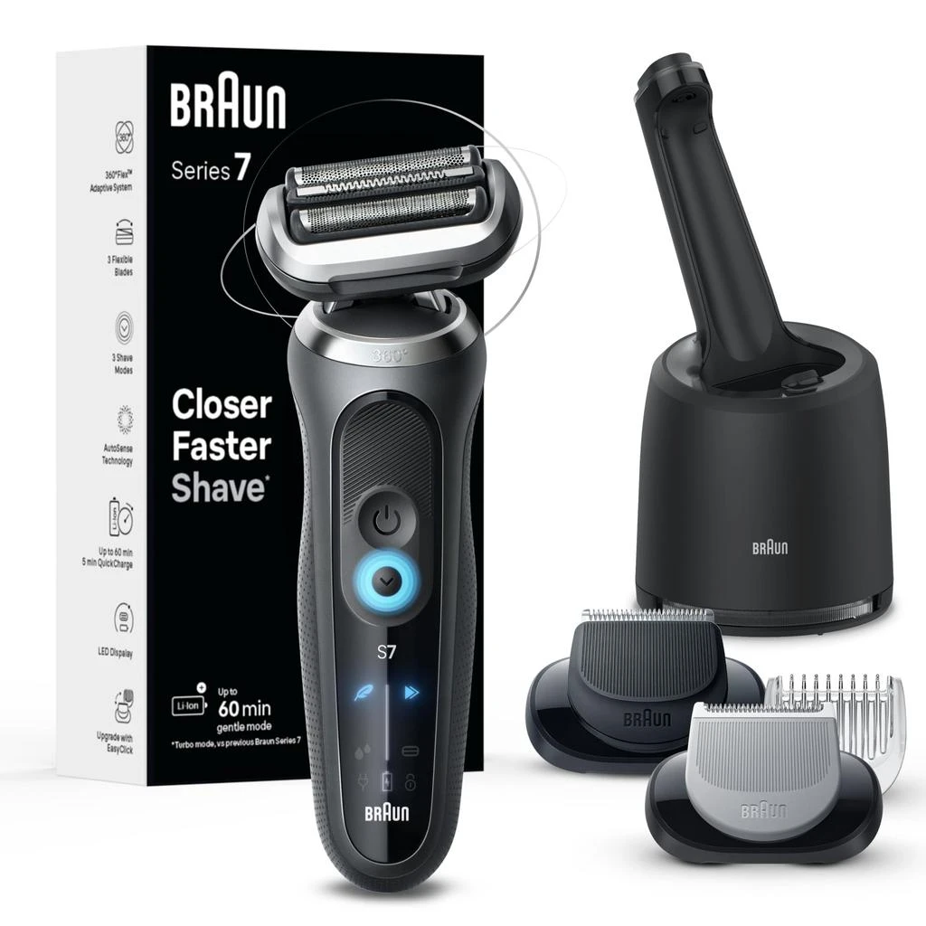 商品Braun|Braun Electric Shaver for Men, Series 7 7177cc, Wet & Dry Shave, Turbo & Gentle Shaving Modes, Waterproof Foil Shaver, Space Grey,价格¥1320,第1张图片