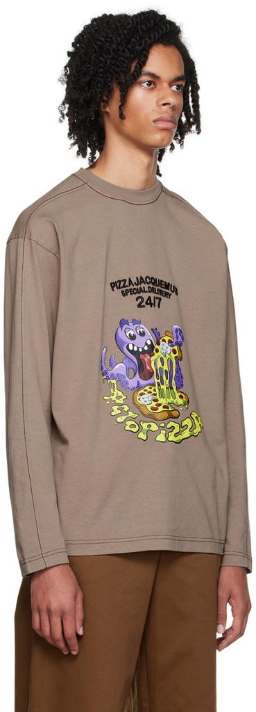 Brown Le Papier 'Le T-Shirt Ocotopizza' Long Sleeve T-Shirt商品第2张图片规格展示