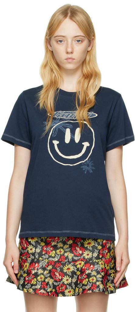 商品Ganni|Navy Flower T-Shirt,价格¥478,第1张图片