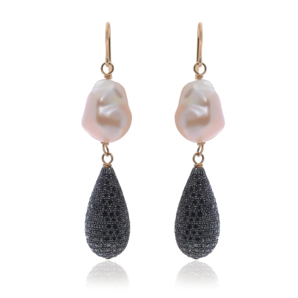 商品Zydo|Zydo Sterling Silver, Black Diamond 12.80ct. tw. and Pearl 12mm Drop Earrings,价格¥19024,第1张图片