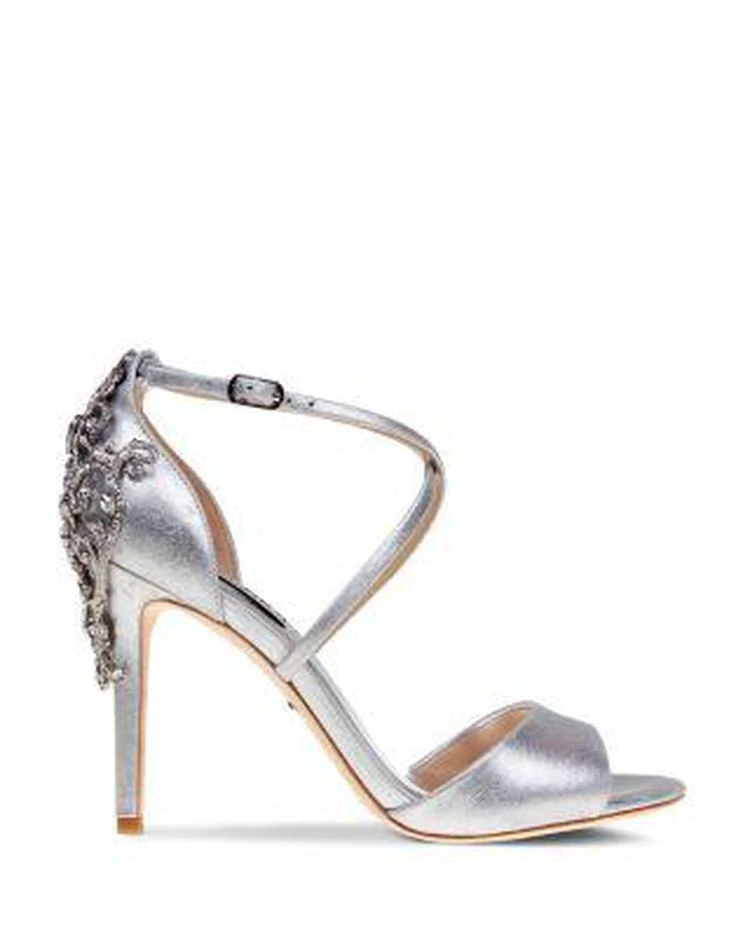 商品Badgley Mischka|Karmen Embellished Metallic Leather High-Heel Sandals,价格¥907,第2张图片详细描述