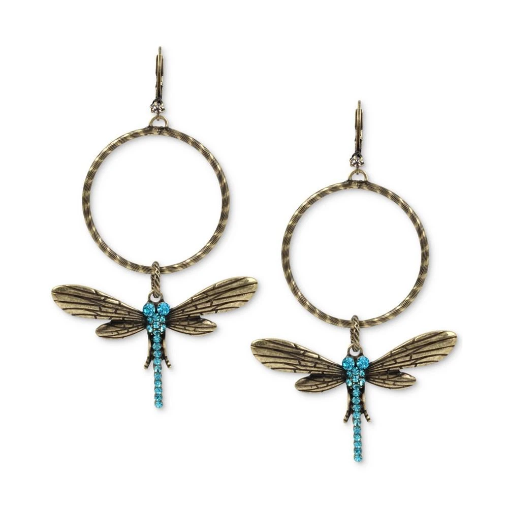 商品Betsey Johnson|Extra Large Gold-Tone Blue Crystal Dragonfly Gypsy Hoop Earrings,价格¥263,第1张图片