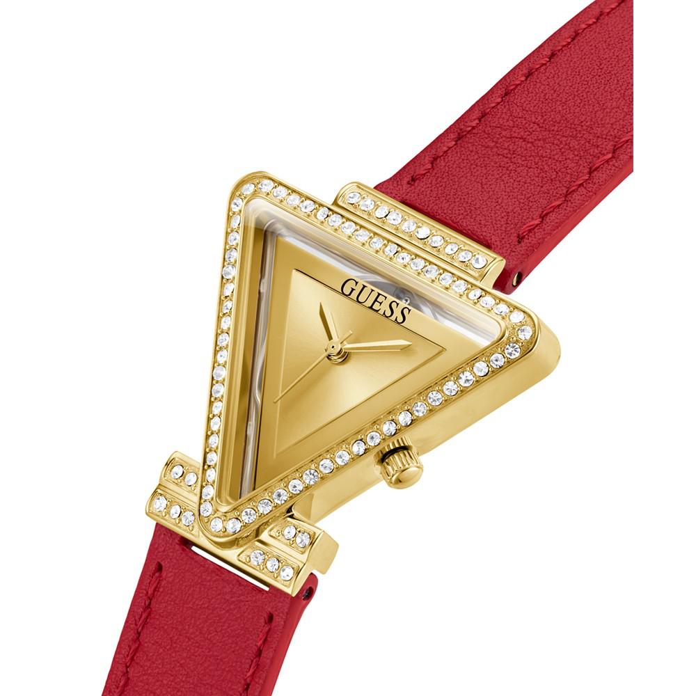 Women's Gold-Tone Glitz Red Genuine Leather Strap Watch, 34mm商品第4张图片规格展示
