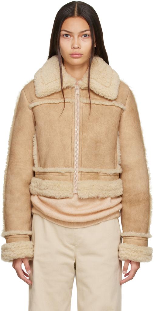 Beige Cropped Shearling Jacket商品第1张图片规格展示